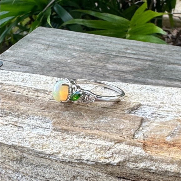 Sterling SIlver Ring with Chrome Diopside and Opal - Picture 2 of 4